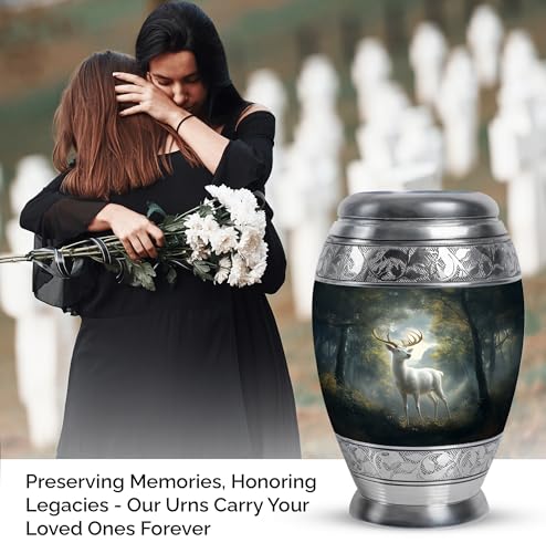 Image of Deer Urn - Small Funeral Urn for Ashes for Women & Men - Large Burial Urns for Mom & Dad - Combo of 10 Inch & 3 Inch