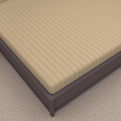 Image of Divine Casa Cotton King Size Bedsheet 210 TC Italian Stripe | Soft Skin Friendly Breathable Bed Sheet with 2 Pillow Covers | Premium Stripe Bedding Set | 275 x 275 cm (Biege, Striped)