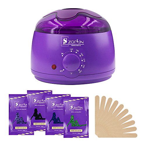 Wax Warmer, Hair Removal Waxing Kit, Zooson Electric Wax Heater with 4 Hard Wax Beans and 10 Wax Applicator Sticks