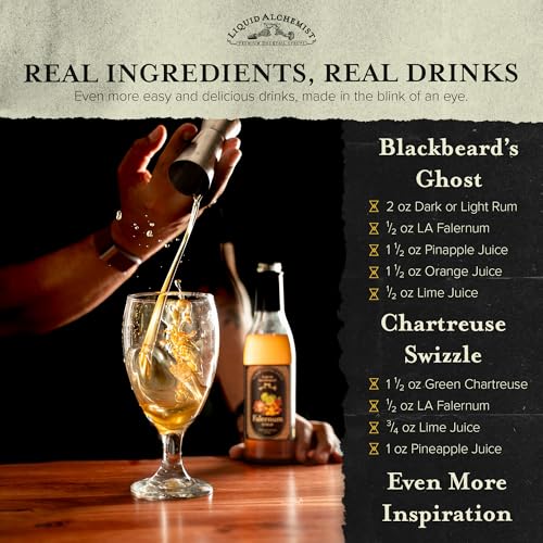 Image of Liquid Alchemist Falernum Syrup for Cocktails - Real Ingredients Make our Falernum Cocktail Syrup a Great Mixer for any Tiki Drink - Our Drink Mixer is Non-GMO Gluten Free & Vegan (12.7 oz)