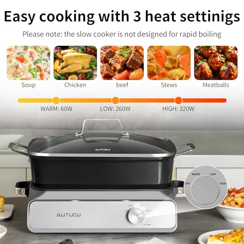 Image of Slow Cooker 10-Quart - PFOA-Free Ceramic Coating, Oven Safe to 450F | Keep Warm Function for Large Family Gatherings (Includes Silicone Spoon)