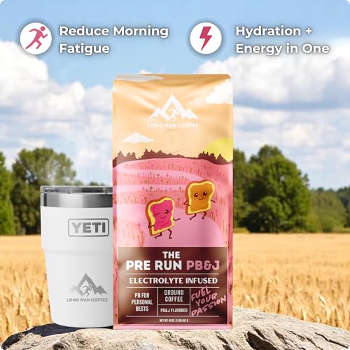 Image of Long Run Coffee - Hydrating Coffee with Electrolytes - All Natural Energy + Hydration + Recovery for Athletes - Stomach Friendly Electrolyte Coffee for Runners (5 lb, Peanut Butter & Jelly)