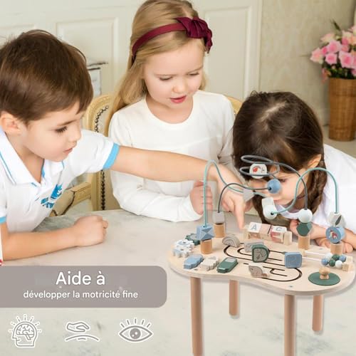 Table d'activités bébé en bois - Bureau de jeu éducatif pour garçons dès 12 mois - 4