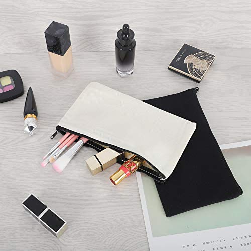 12 Pieces Black Cotton Canvas Makeup Bag, Multipurpose Cosmetic Bag with Zipper Travel Toiletry Pouch, Blank DIY Craft Bag (Black, L)3