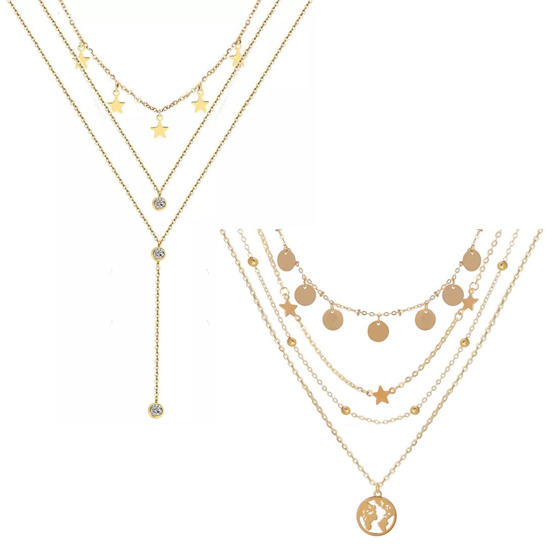 Vembley Combo of 2 Golden Triple layered Star, Half Earth Pendant Necklace For Women and Girls (B09X7RC26L) Amazon Price History, Amazon Price Tracker