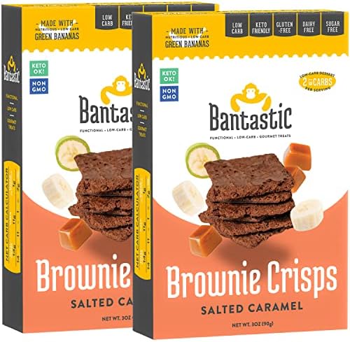 Bantastic Brownie Keto Snack, Salted Caramel Crisps - Crunchy Thin, Naturally Sweet Sugar Free Brownies Snack, Gluten Free, Low Carb, Dairy Free, 3 Oz Ea (Pack of 2)