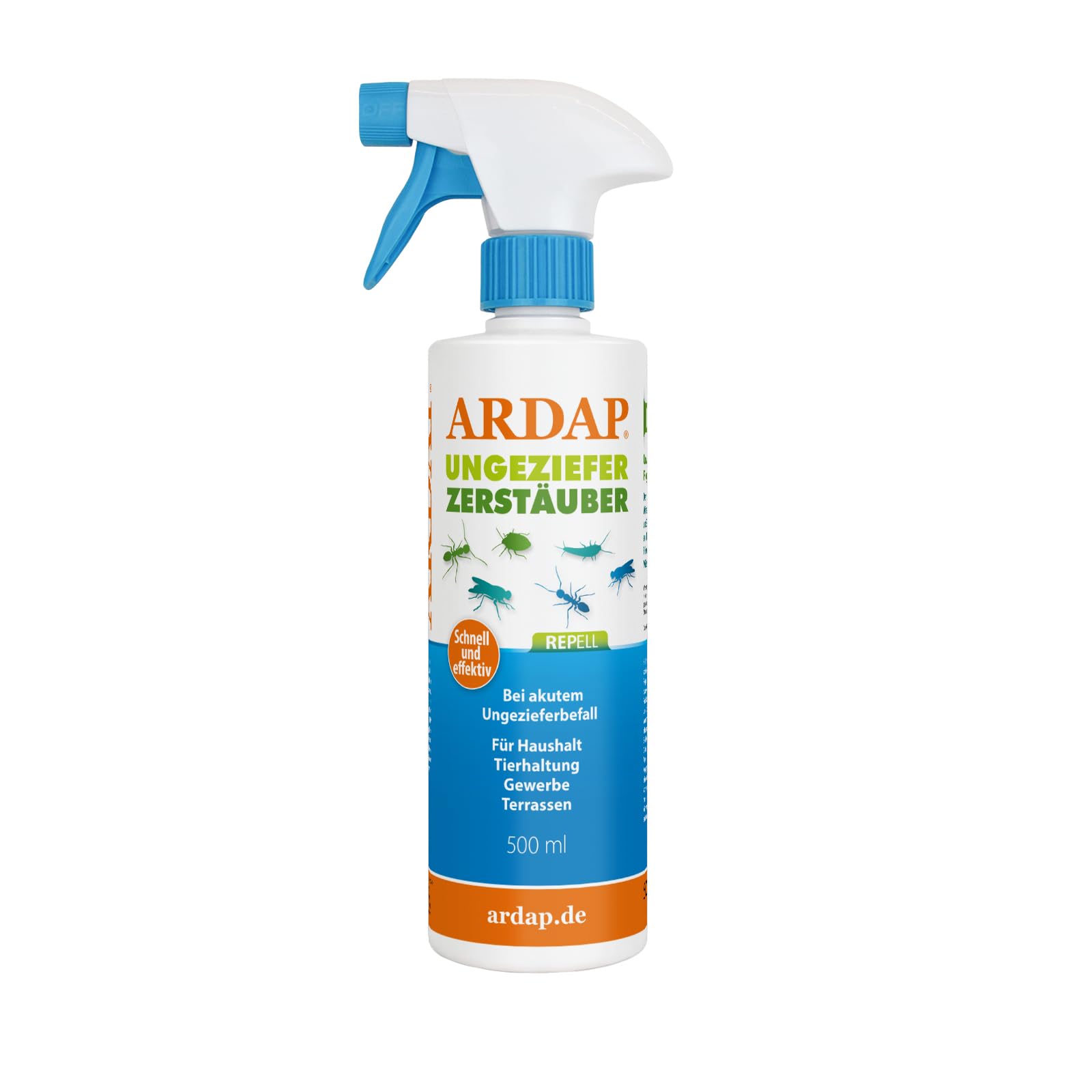 ARDAP Repell Ungeziefer Zerstäuber 500ml - Anti Insektenspray - Ungezieferspray & Fliegenspray bei Ungezieferbefall - Insekten Spray - Schädlingsfrei - Pumpspray - Wirkt schnell & effektiv (PT19)