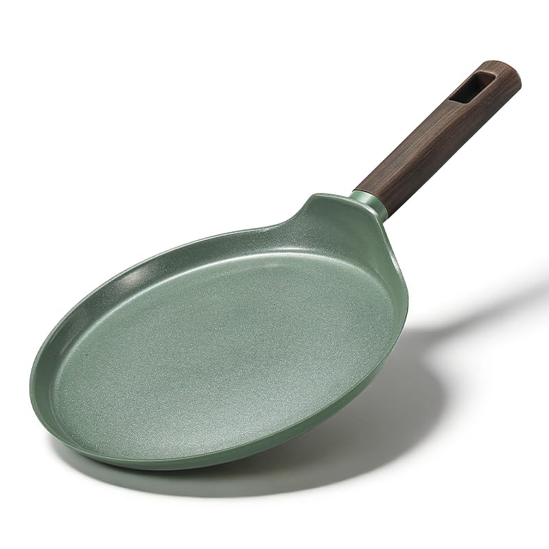 MSMK 28cm Ceramic Non-Stick Crepe Pan, Dosa Pan, Pancake Pan, Induction Hob Compatible, All Hobs, PTFE PFOA PFAS Free, Heat-Resistant Handle Green Pan