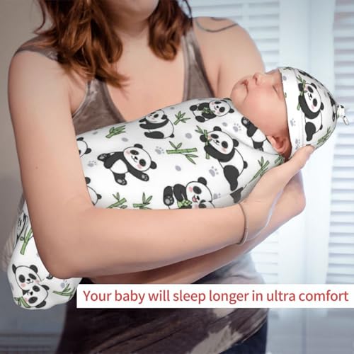 Image of Panda Swaddle Blanket with Hat for Baby, Swaddling Panda Theme Baby Stuff