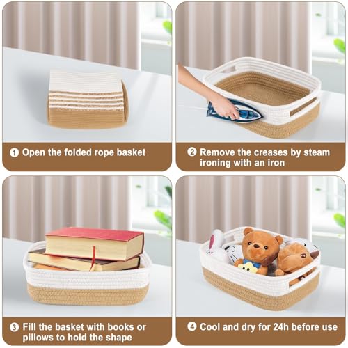 Image of Small Basket with Gift Bags and Ribbons,Small Woven Basket Cute Oval Cotton Rope Gifts with Handle Empty Baby Wicker Storage Basket for Baby Showers Pet Toy Bin (White brown, 3 Pack (12 inchx 8 inchx 5 inch))