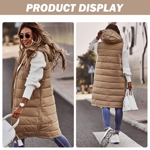 Chaleco largo de algodon para mujer acolchado con capucha de longitud media casual 4