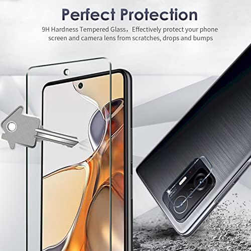 Kiewhay Tempered Glass Compatible with Xiaomi 11T 5G / 11T Pro 5G Screen Protector 6.67'', 3x Screen Protector + 2x Camera Lens Protector, [9H Hardness] [No Bubbles] 99.99% HD Tempered Glass - 5 Pack