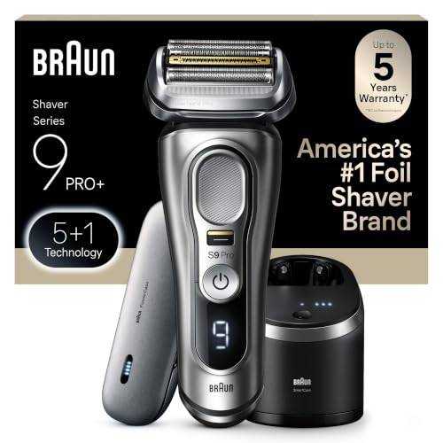 Braun Electric Razor for Men, Waterproof Foil Shaver, Series 9 Pro 9477cc, Wet & Dry Shave, with Portable Charging Case, ProLift Beard Trimmer, 5-in-1 Cleaning & Charging SmartCare Center, Silver