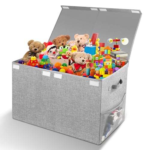 Fineonly Large Toy Box Chest with Lid, Kids Toy Storage Organizer for Boys Girls, Big Toy Bin Basket Extra Large Toy Storage Box for Living Room Playroom Nursery 25