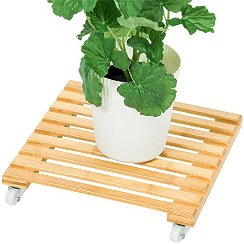移動 植木鉢台 厚くする 竹製 安定している花台 ラウンドコーナーデザイン 床保護 鉢置台 キャスター台 モバイル プランター 移動花台 ホイール 掃除楽に 移動便利 フラワースタンド 台車正方形 キャスター付き 鉢受プレート (25*25cm)
