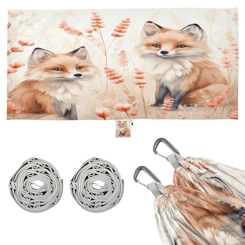 Kigai Cute Fox Camping Hammock Durable & Portable Travel Hammock Holds 330lbs with Tree Strapsm, Pocket, Camping Accessories