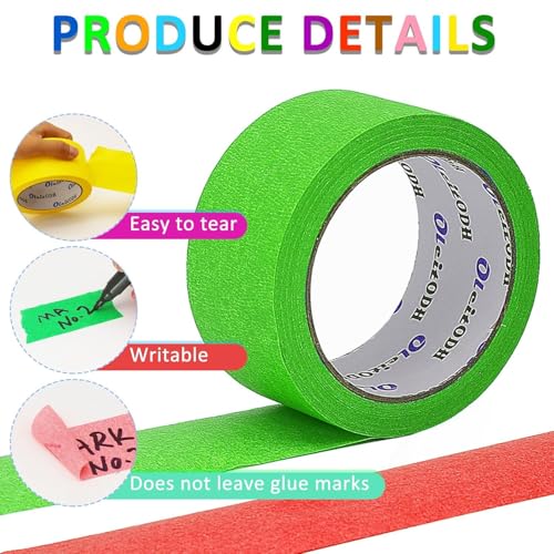 Image of Oleitodh 6 Rolls Colored Masking Tape 2 Inch x 180 Yards Rainbow Craft Tape Bulk (Pack of 2)