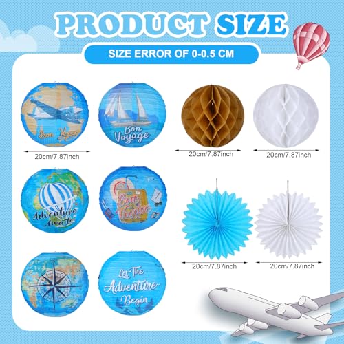 Image of Baquler 18 Pcs Travel Party Party Decoration Around The World Bon Voyage Hanging Paper Lantern Let The Adventure Begin Fans Honeycomb Ball for Birthday Baby Shower Ceiling Decor Supplies