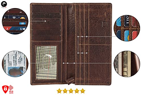 Image of RFID Blocking Mens Genuine leather Bifold Long Wallet