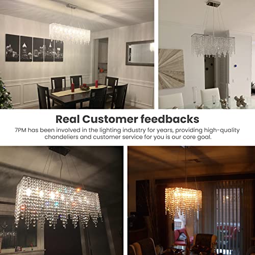 image for 7PM Rectangular Chandelier Modern Crystal Pendant Light Chrome Hanging