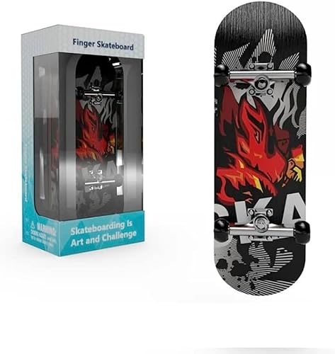 AquaFalcon Finger Skateboard, Mini Fingerboard, Skate Toy, Finger Skateboards for Kids, Tabletop Freestyle Skate Game(Red Flame)