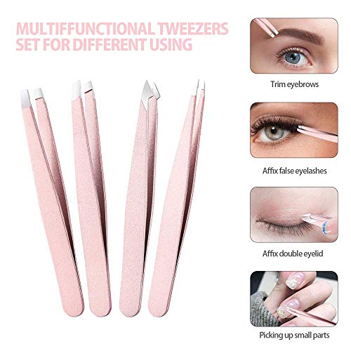 image for Amytor Tweezers Set 4-piece,Professional Stainless Steel Slant Tip and