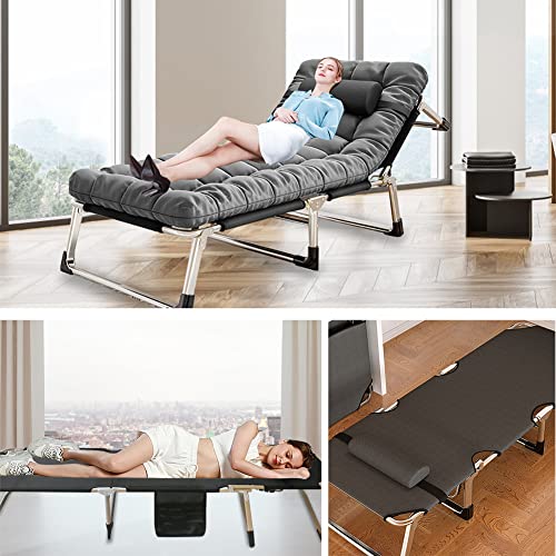 Foxtell Folding Camping Cot, Portable Folding Sleeping Cots With Carry Bag, Double Layer Oxford Outdoor Travel Camp Cots For Beach Camping Home And Office Nap (Grey W/Mattress) #TOP3