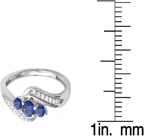 Miniatura 7 de Dazzlingrock Collection Anillo nupcial redondo de 3 piedras de compromiso con diamantes azules y diamantes blancos de 14 quilates, oro blanco