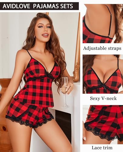 Image of Avidlove Sexy Pajamas Set for Women Lace Modal Cute Lingerie Sets 2 Piece Cami Pj Shorts Set Sleepwear