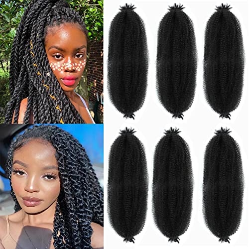 16Inch Afro Twist Hair 6Packs Springy Afro Twist Hair Crochet Braiding Hair (16 Inch (Pack of 6), 1B) … …