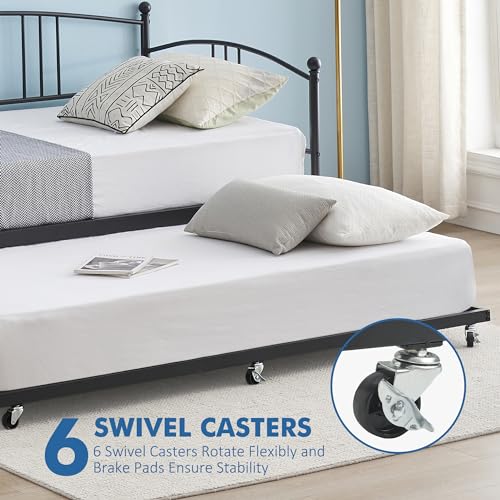 Idealhouse IZKWPK8EMVB-BQDUPTI2_QCOH2QF4 Twin Daybed With Trundle, Metal Twin Size Daybed With Pullout Trundle 6 Casters thumb #5