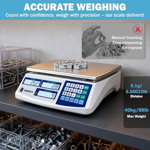 Image of Counting Scale (88lb /40kg, 0.1g) lb /oz /kg /g Industrial Digital Inventory Scale with Battery for Small Parts, Coins, Pieces, Tickets