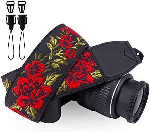Wolven Vintage Jacquard Weave Camera Neck Shoulder Strap Belt Compatible with All DSLR/SLR/Digital Camera (DC)/Instant Camera/Polaroid etc, Red Retro Floral