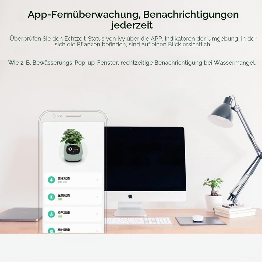 Smart-Blumentöpfe, AI-Pflanzgefäß, mehrere Ausdrücke, 7 smarte Sensoren und Ai-Chips erleichtern Aufziehen von Pflanzen, Spaß für Wohnzimmer, Nachttisch, Schreibtisch, ohne Pflanze, weiß