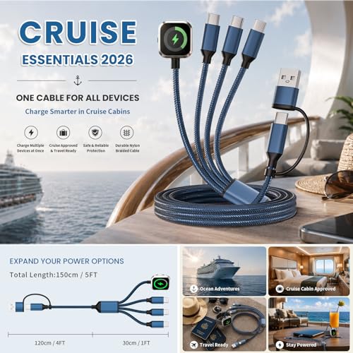 Image of Travel Essentials Multi Charging Cable with 3 Type-C Ports /iWatch Charger