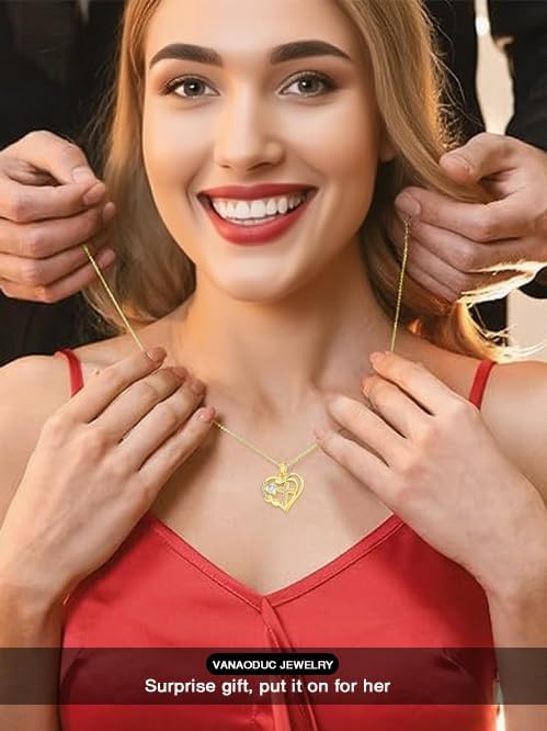 Birthstone Infinity Cross Necklace for Women, Heart Cross 14K Gold /18K White Gold/Rose Gold Womens Pendant Necklace I Love You Jewelry Anniversary Birthday Christmas Gifts for Her Mom Wife - Image 3