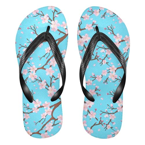 Sinestour Pink Cherry Blossom Branch Flip Flops for Beach Thong Sandals Anti-slip Lightweight Beach Slippers for House Indoor Outdoor