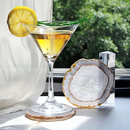Folkor Life Natural Agate Coaster Set Of 4, 3.5-4" Crystalline Geode Stone Coasters For Drinks Coffee Table Decor Agate Slices Glass Cups Holder For Home Guest Room Housewarming Birthday Gift #TOP4