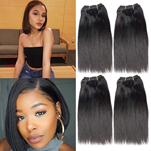 Beauty Hair 4 Bundle Brazilian Straight Hair Human Hair 1 Bundle 50g Unprocessed Virgin Human Hair Extensions 100% Unprocessed Hair Extensions Natural Color (8 8 8 8, Black)