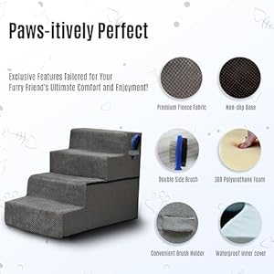   Premium-4-Step-Dog-Stairs-18-H-Pet-Stairs-Dog-Steps-for-High-Bed-Free-Waterproof-Cover-Pet-Steps-for-Small-Dogs-Stairs-for-Dogs-to-get-on-Bed-4-Step-Dog-Joint-Care-Ramp-Up-to-66-LBS