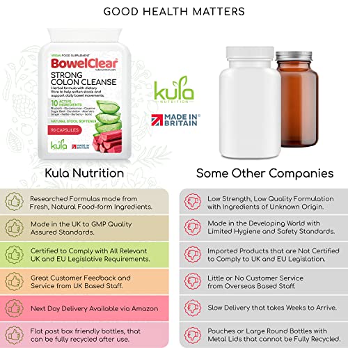 Bowelclear - Strong Colon Cleanse Detox – Fast-Acting Herbal Laxatives For Constipation Relief In Adults - Natural Stool Softener With Aloe Vera, Fibre For Regular Bowel Movements - 90 Vegan Capsules - 7