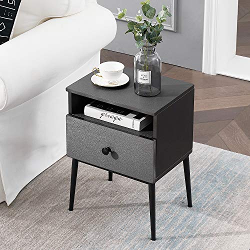 Image of VECELO Modern Nightstands,Square End Side Table with Drawer and Storage Space for Bedroom and Living Room