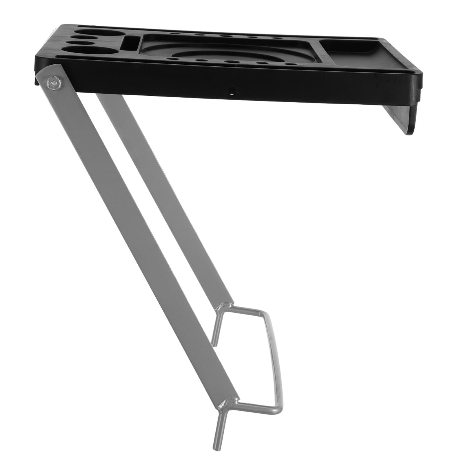 VILLCASE Portautensili Facile da Trasportare per Scala Pieghevole in Plastico e Ferro Nero Scanalature Multisize Antiscivolo, Ripiano Compatto per Riparazioni e Giardinaggio