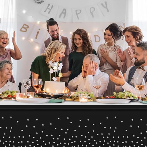 Image of 1Pcs Black Silver Tablecloth Party Decorations,Plastic Black Table Cloth Printed Silver Table Runner Disposable Rectangle Table Cover for Birthday Anniversary Wedding Graduation Party,54 x108 Inch