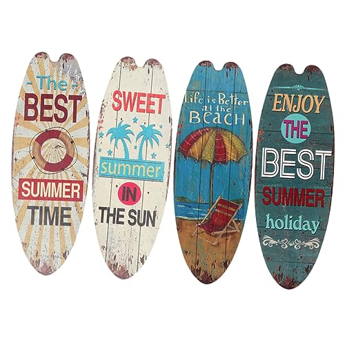 EXCEART 4 Piezas Tabla de Surf Letreros de Madera Retro Océano Decoración Colgante de Pared del Hogar Arte Signo de Madera para Puerta