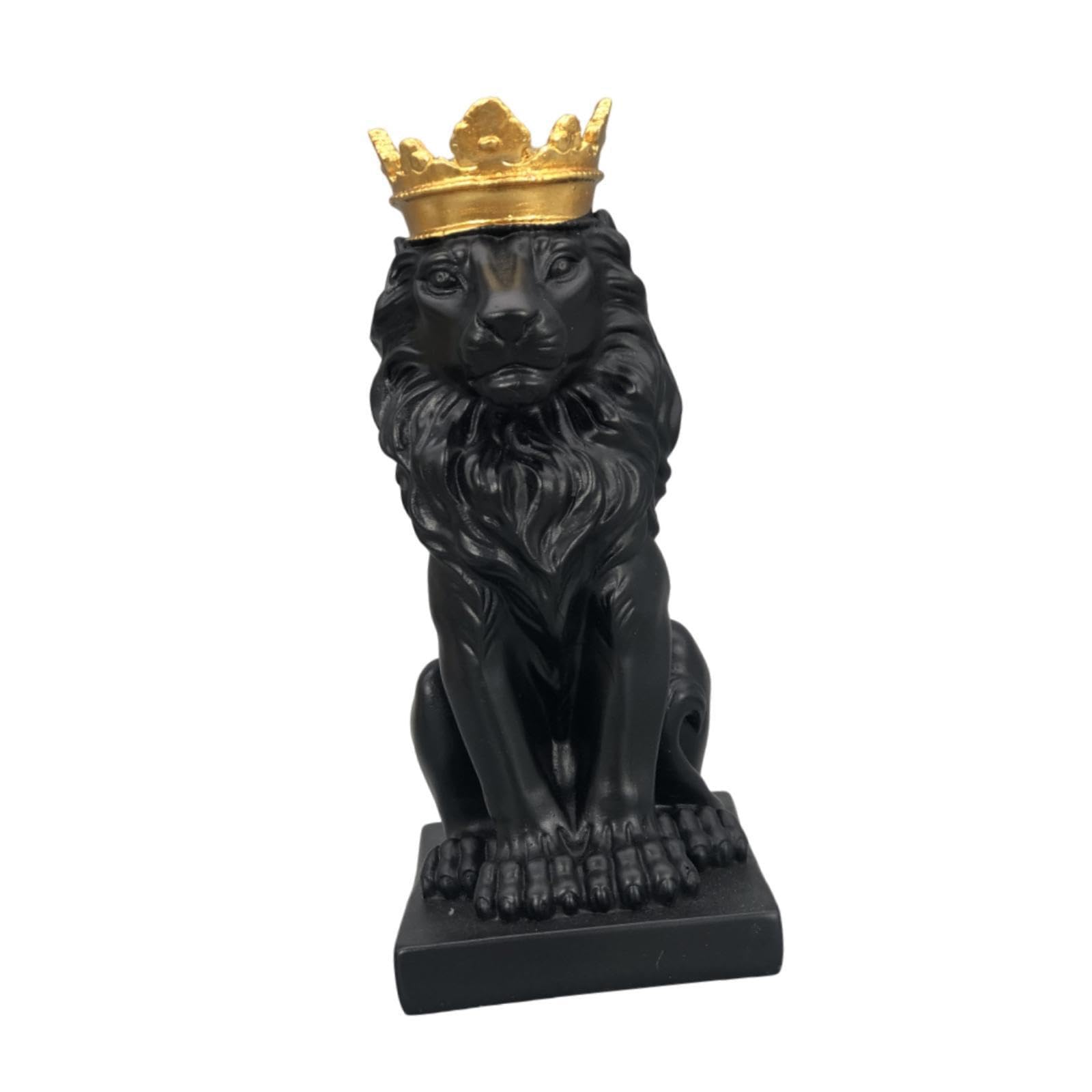 QIXCXAZ Luxury Lion Sculpture Passionate Animal Decor Exquisite Hand Painted Crown Statue Stunning Tabletop Gift For Friends Animal Lion With Crown Statue, Black, 6.3x9x14.5cm