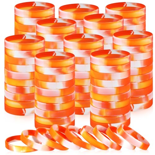 Image of Liliful 100 Pcs Silicone Rubber Wristbands Rubber Wristband Bracelet Bands for Silicone Wristbands for Women Men(Orange and White)