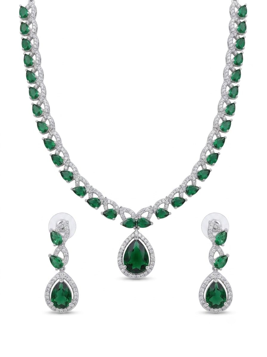 CZ AD Teardrop Necklace Set with Matching Earrings for Women-image-26