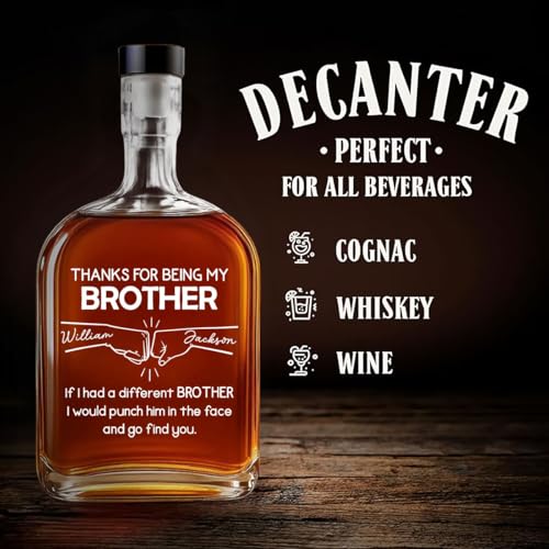 Wrappiness Thanks for Being My Brother Spirits Decanter with Custom Names, Funny Troll Gift for Brother Whiskey Glass Bottle, 25oz Decanter for Liquor Vodka Bourbon Gift for Men (Thanks Brother) - Image 5