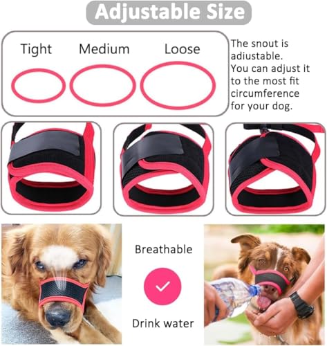 Image of LUCKYPAW Dog Muzzle Anti Biting Barking and Chewing with Comfortable Mesh Soft Fabric and Adjustable Strap, Suitable for Small, Medium and Large Dogs(Pink Trim,M)